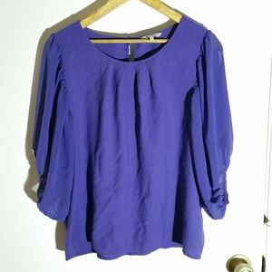 RW&CO purple half puff sleeve pleated blouse